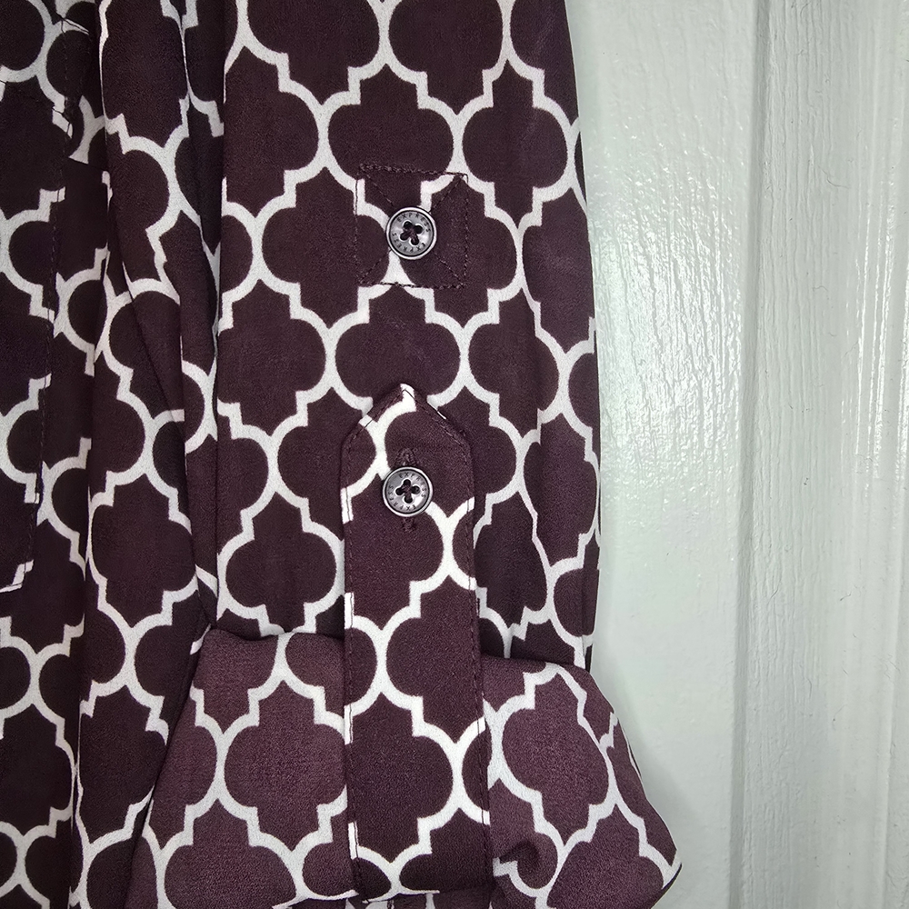 Express Geometric Patterned Women's Top - Burgund… - image 3